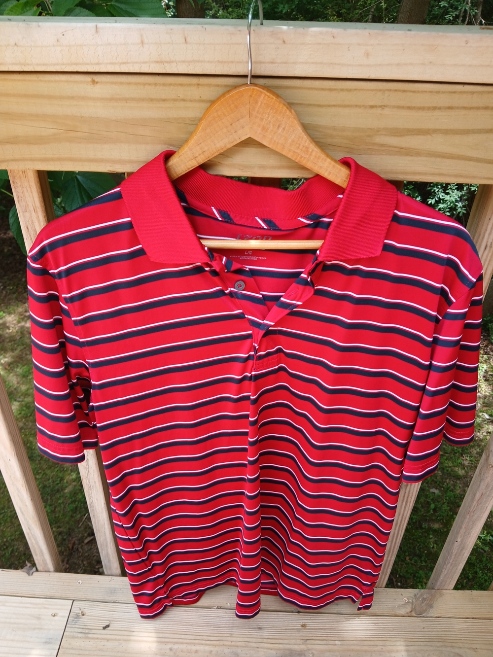 Izod Red and Navy Striped Golf Polo